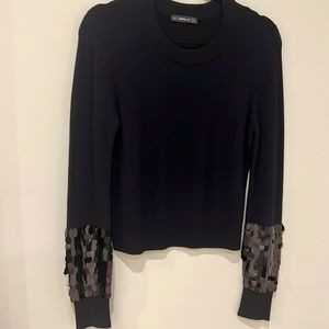 Zara knit long sleeve navy top size Small